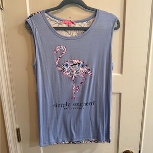 Simply Southern Light Blue Flamingo Muscle Tee